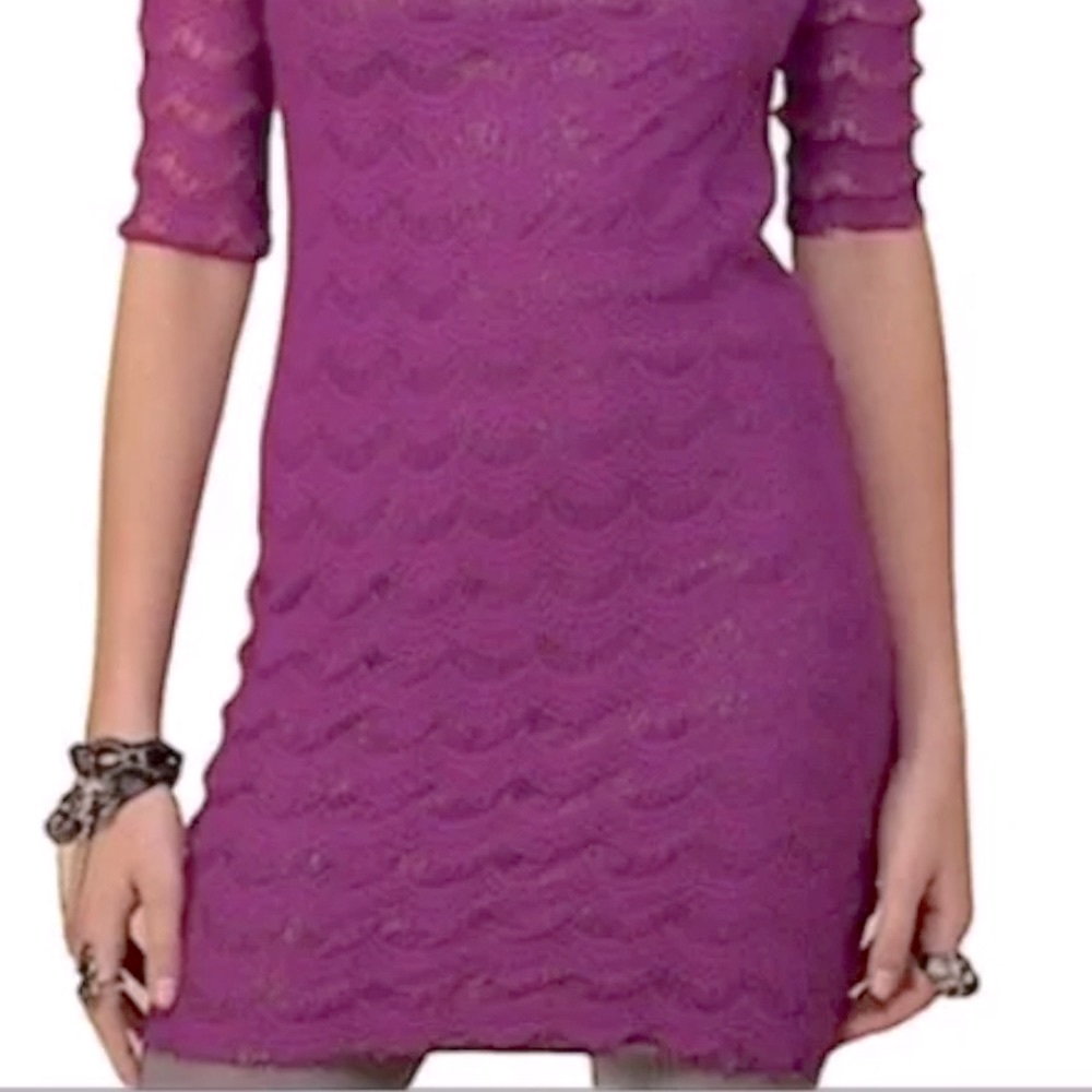 Free People Purple Dress Medium Bright Lace casual Stretch boho cutout jewel
